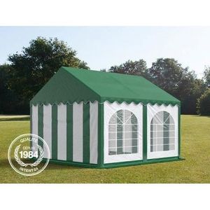 TONNELLE - BARNUM Tente de réception autoportante PREMIUM 4x4m en PVC vert-blanc résistante aux UV