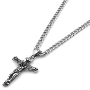 Flongo Collier Pendentif Acier Inoxydable Croix Chr/étien J/ésus Cha/îne 55mm Couleur Argent Dor/é Bijoux Cadeau pour Homme