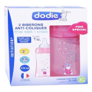 BIBERON  Dodie Biberon Initiation+ Anti-Coliques 3 Vitesses +0m Rose Licorne Lot de 2 x 270ml