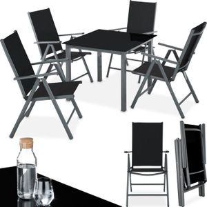 Ensemble table et chaise de jardin TECTAKE Ensemble chaises de salle à manger STABIA avec Cadre en aluminium pour 4 personnes Résistant aux intempéries - Gris Foncé