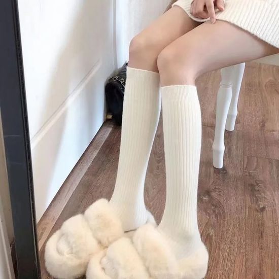 Guêtres Chaudes Pour Femme - Chaussettes Hautes Jusqu'aux Genoux En Tricot épais, Bords Recourbés, Pour Automne Et Hiver