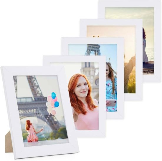 Cadre photo 13 x 18 cm bois MDF blanc, cadre large bord, lot de 5 Cadre photo 13 x 18 cm bois MDF blanc, cadre large bord, lot de 5