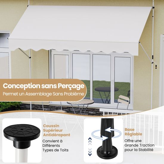Toile De Remplacement Pour Store Banne Manuel - Tissu Polyester Imperméable 300x150 Cm (beige) - Pour Terrasse, Jardin, Balcon