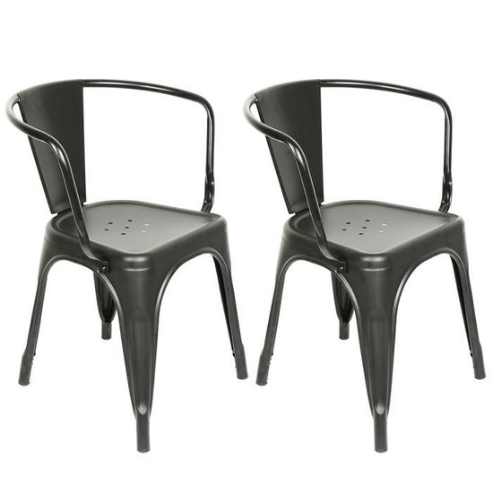 Lot de 2 chaises industrielles de salle à manger en métal noir - HFT
