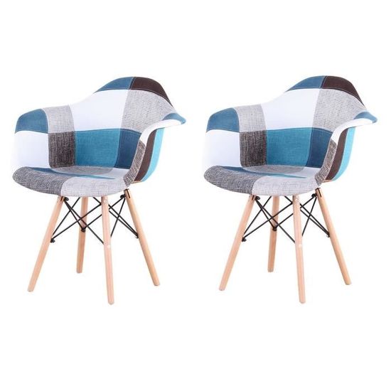 Lot de 2 chaises de salle à manger Eiffel,Chaises de Comptoir de Cuisine Patchwork Design Scandinave Rétro