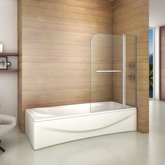 Pare baignoire pivotant 180°,écran de baignoire, porte de baignoire 120x140cm, 6mm verre trempé , porte-serviette, étagères