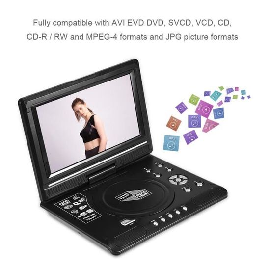 Dioche Lecteur DVD LCD 9 po Lecteur Vidéo DVD Portable LCD à Écran Large Rotatif Radio FM Jeu SD USB AV CD EU Plug