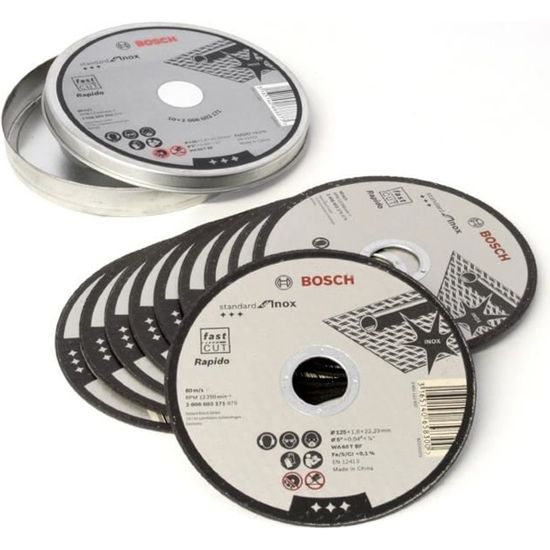 Bosch Boîte de 10 disques à tronçonner pour l'inox et le métal 125 mm x 1 mm