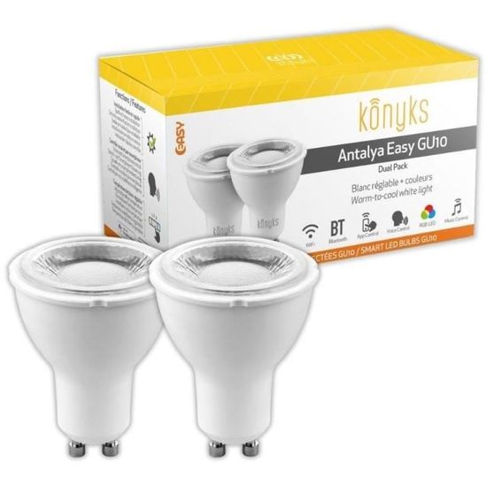 2 Ampoules connectées WiFi + BT, GU10, Couleurs RGB + Blanc réglable
