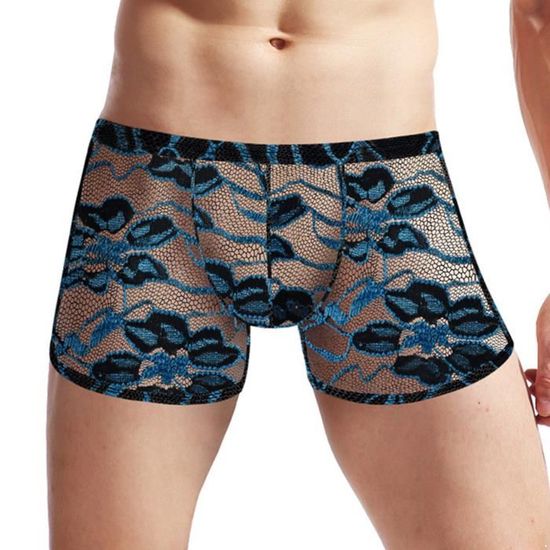 YEAHDOR String Homme Dentelle String Slip Transparent Culotte sous-vêtements Sexy Slips Taille Basse Lingerie Bas de Pyjama Bikini Underwear L-XL Entrejambe fermé Rouge L