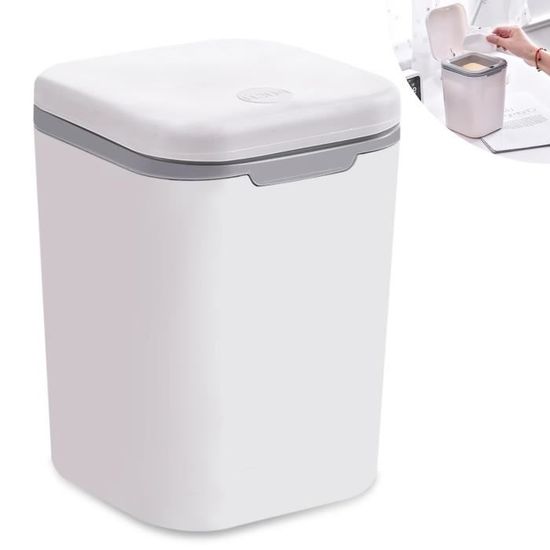 Poubelle De Bureau/salle De Bain Avec Couvercle - Petit Bac 16.5x13x13 Cm En PP - Idéale Pour Lavabo Et Table