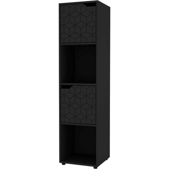 Bibliothèque Cube Chêne URBNLIVING 4 Cubes Avec Porte Noire - Rangement Salon, Chambre, Bureau, Poignée Métal
