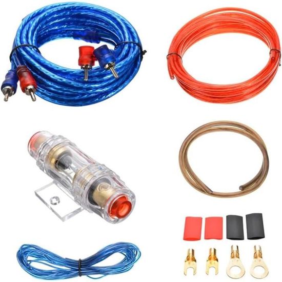 Kit Câblage Ampli Voiture 10AWG 1500W - Câble Alimentation, RCA, Fusible 60A, Pour Subwoofer, Stéréo Auto