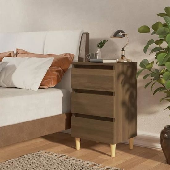 GES - Tables de chevet pieds en bois 2 pcs Chêne marron 40x35x69 cm ...