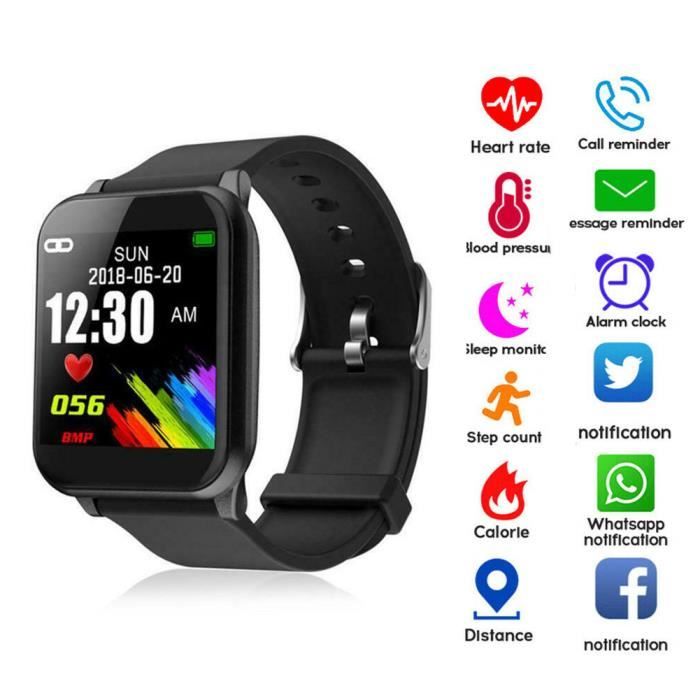 Montre connectée sport intelligente moniteur de fréquence cardiaque Fitness Tracker -Noir