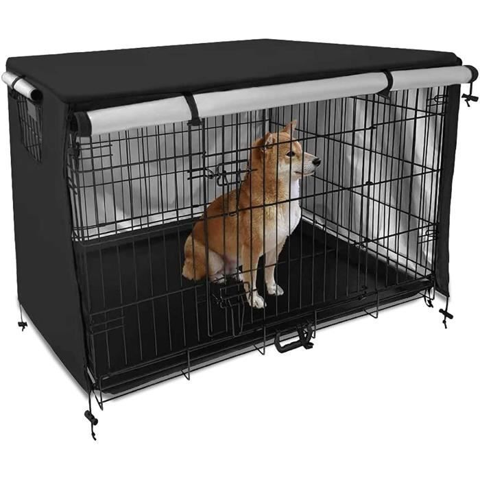 Tissu Oxford Double Porte Housse Pour Cage A Chien, Matériau Durable Imperméable Ombrage Respirant Bâche De Protection (noire)