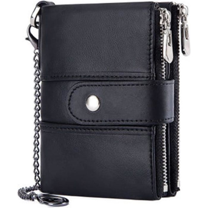 Portefeuille Homme Cuir Veritable Blocage RFID Porte Monnaie Fermeture Eclair 16 Emplacements Cartes Porte-Cartes(Noir)