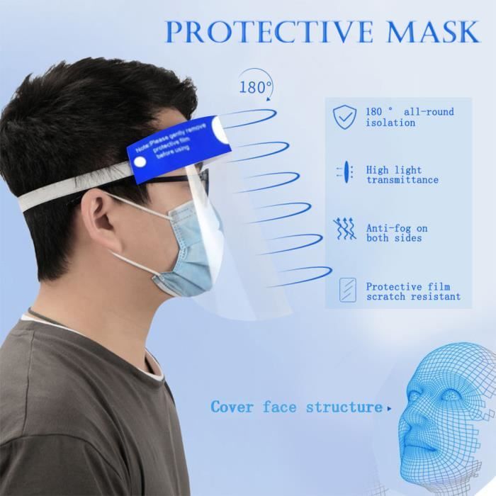 50PC Anti-Splash Masque Transparent Protection Complète Du Visage Anti-Spray Brouillard Bouclier XIO200409003