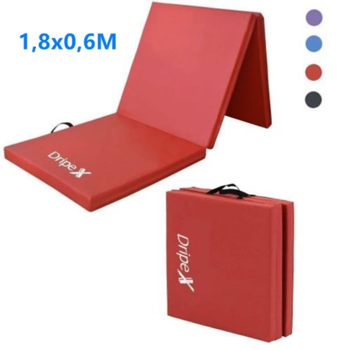 180x60cm Tapis de gymnastique pliable Tapis de Sol, Matelas de Gym Épais et Pliable Rouge
