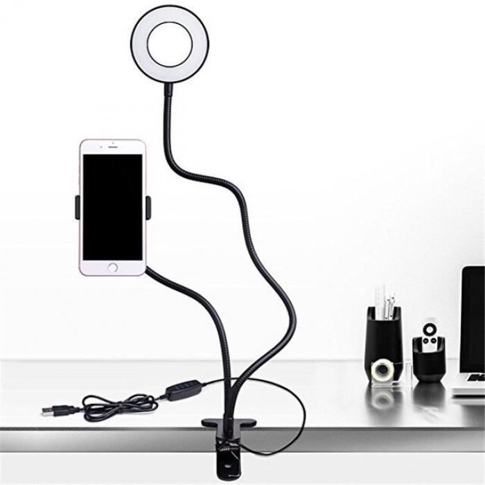 Version Noir - Led Selfie Anneau Lumière Pour Flux Vidéo En Direct Chat Avec Support Téléphone Flexible Trépied Iphone Smartphone