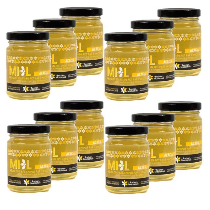 Lot 12x Miel d'Acacia - Monts du Lyonnais - Rhône Alpes - Le Rucher de Macameli - pot 125g