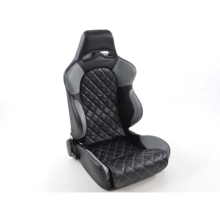 Paire de siege baquet Las Vegas Simili Cuir Noir Gris Inclinable Rabattable