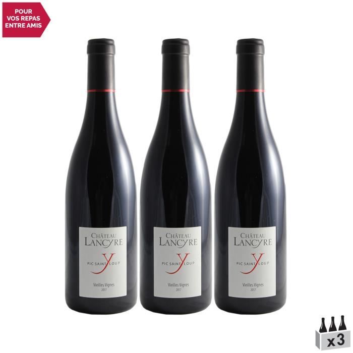 Pic Saint-Loup Cuvée Vieilles Vignes Rouge 2017 - Lot de 3x75cl - Château de Lancyre - Vin AOC Rouge du Languedoc - Roussillon