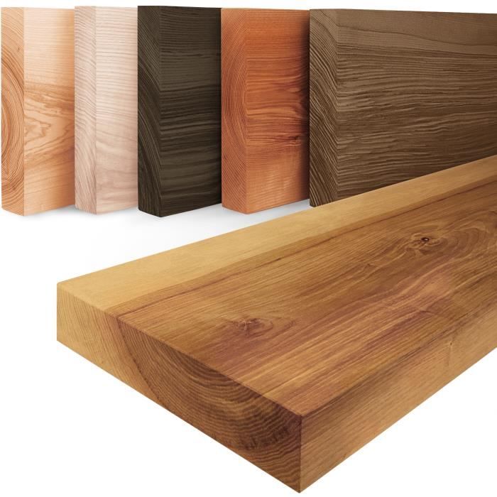 LAMO MANUFAKTUR 120cm Étagère murale en bois massif - rangement - industriel - frêne rustique - vendue seule