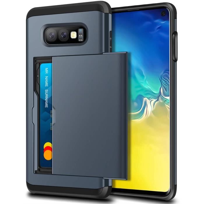 Coque Samsung Galaxy S10e, Coque Double Couche en TPU et Polycarbonate avec Porte-Cartes pour Samsung Galaxy S10e, Bleu