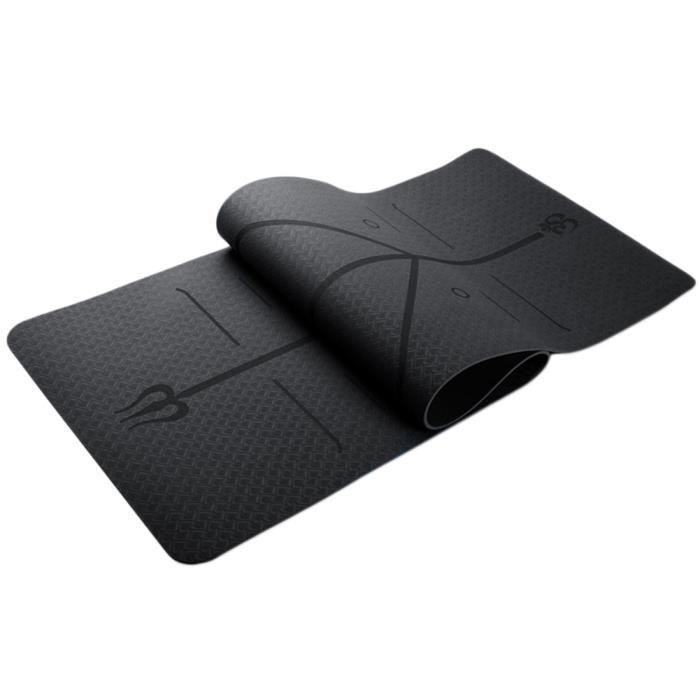 Tapis de Yoga Pilates avec Lignes D'Alignement Du Corps Écologique Et Antidérapant Noir 183X61X0.6cm