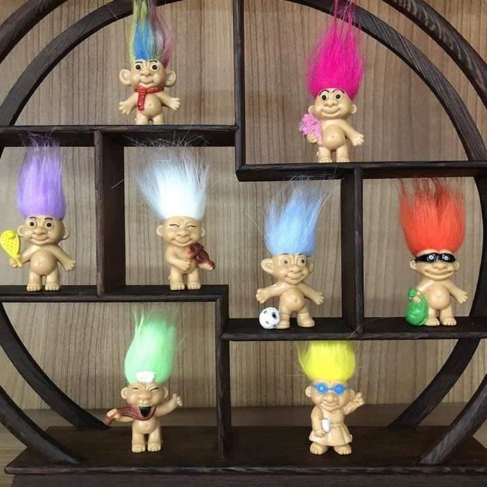 Poupée Troll avec Cheveux Porte-bonheur Mini figurines Décoration Chambre Salon Bureau (8pcs)