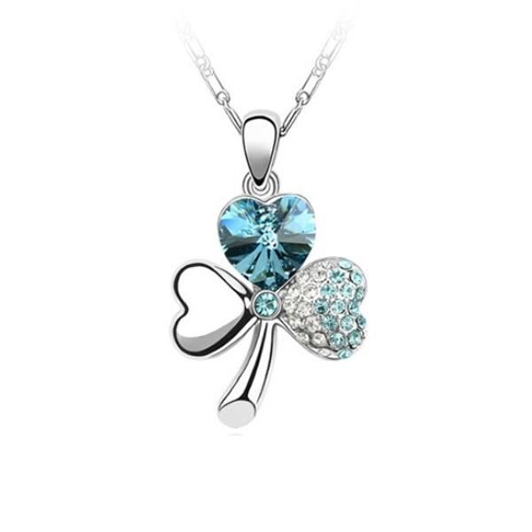 Pendentif Trèfle Cristal de Swarovski Element Bleu Ciel