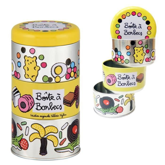 Lot de 3 Boîtes Empilables à Bonbons BONBECS En Métal Jaune - Cuisine Conservation Rangement - Valérie Nylin DLP Derrière La Porte