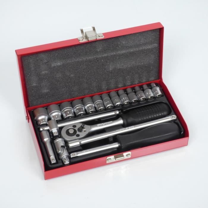 Coffret à cliquet 19 pièces 1-4- chrome vanadium avec 13 douilles de 4mm à 14mm