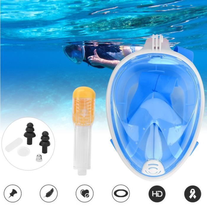 Masque de plongée pour adultes en silicone liquide tout pour le visage complet anti-buée pour Gopro (bleu S-M)