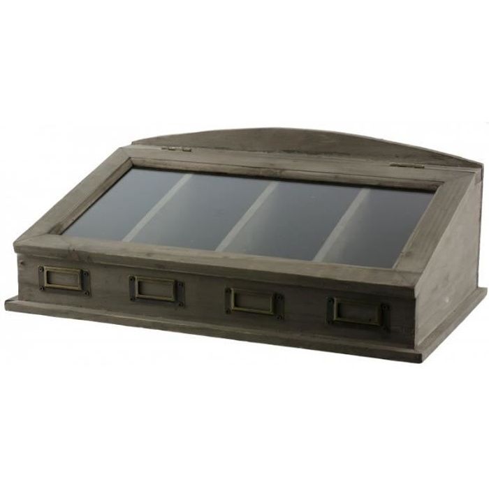 Coffret de Rangement Boite à Couverts et à Thés 4 Compartiments avec Couvercle Vitré en Bois 17x27x45cm