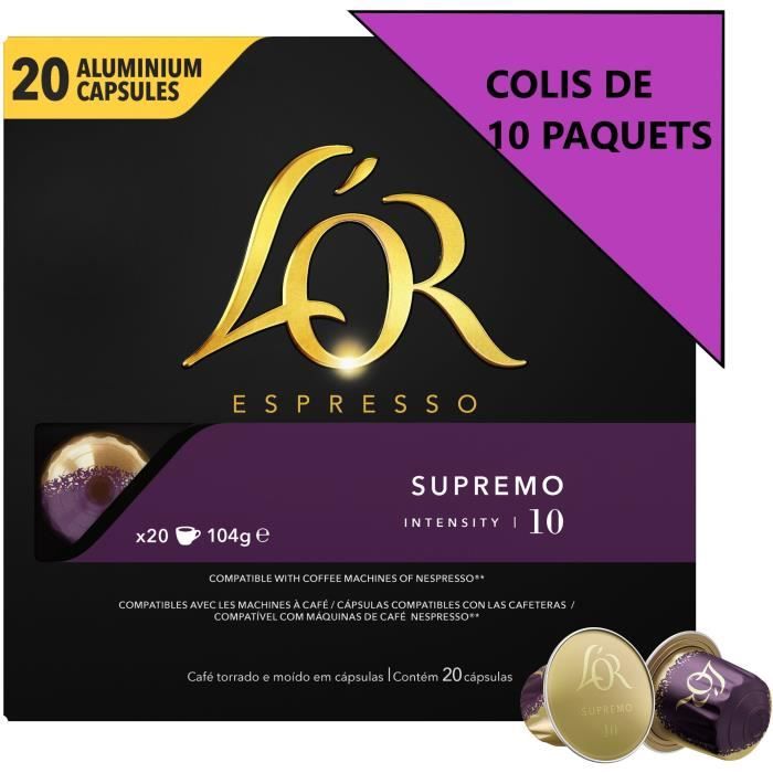 [Lot de 10] L'OR Café Espresso Supremo - Intensité 10 - Compatible Nespresso - 200 capsules