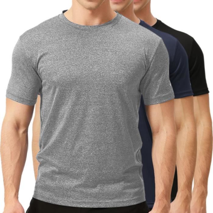 T-shirt Sport Anti-Transpirant Texfit (Lot de 3) - Maillot Respirant Manches Courtes Homme pour Entrainement, Running, Fitness, Gym