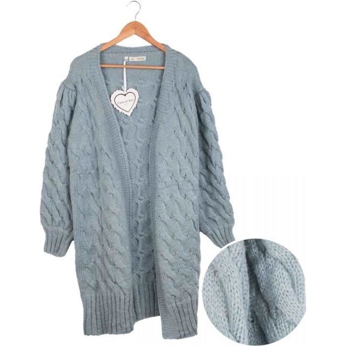 Gilet long manches longues laine mohair torsade col châle Femme CARE OF YOU