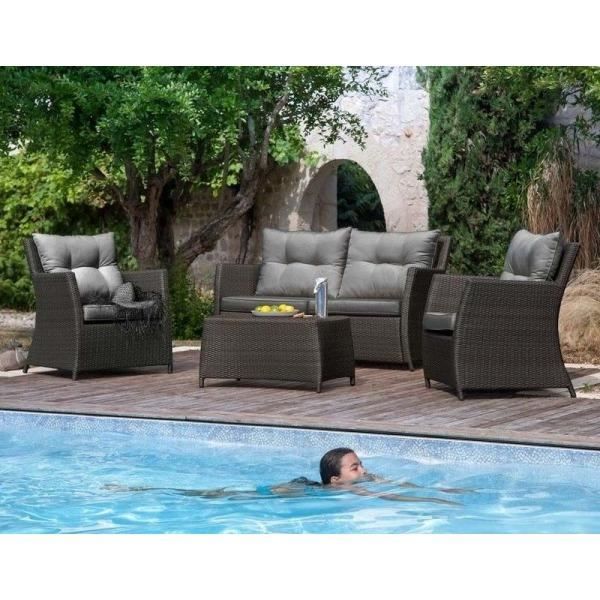 Tulipe Set (2 Fauteuils + 1 Canapé + 1 Table) Résine tressée Mystic Grey - Coussins Gris