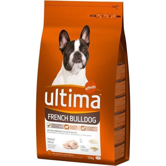 Ultima Croquettes French Bulldog Chiens Poulet Riz Céréales Complètes Format 1,5Kg (lot de 3)