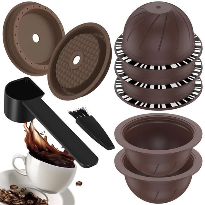 Capsules De Café Réutilisables - Lot De 6 Colorées Avec Cuillère Et Brosse - Compatibles Machines à Capsules - Économiques Et écologiques