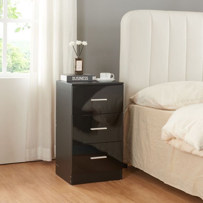 Table de chevet Aurdal avec 3 tiroirs panneau de particules 66 x 37 x 35 cm noir brillant