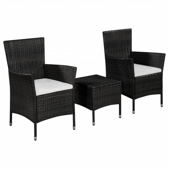 Lemon Mobilier de bistro 3 pcs - Résine tressée Noir - 41x41x42 cm 44094