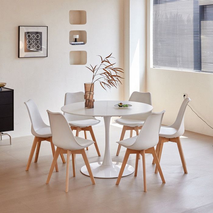 BenyLed 110cm Table de Salle à Manger Ronde avec 6 Chaises Scandinave pour la Mmaison Le Bureau Blanc
