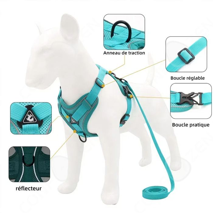 Comparer les prix de C Harnais chien 47-56 cm poitrine laisse XL pour chien ceinture de securite harnais pour chien anti-traction taille réglable bleu