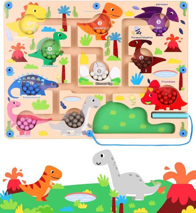 Labyrinthe Magnétique Montessori En Bois - 55 Perles Couleurs, 2 Niveaux, Jeu éducatif 3-6 Ans