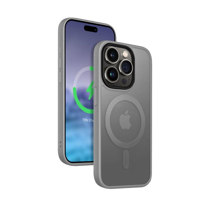 Coque de téléphone - Crong - Hybrid Frost MAG Cover - iPhone 15 Pro Max - Gris - Aimants MagSafe intégrés