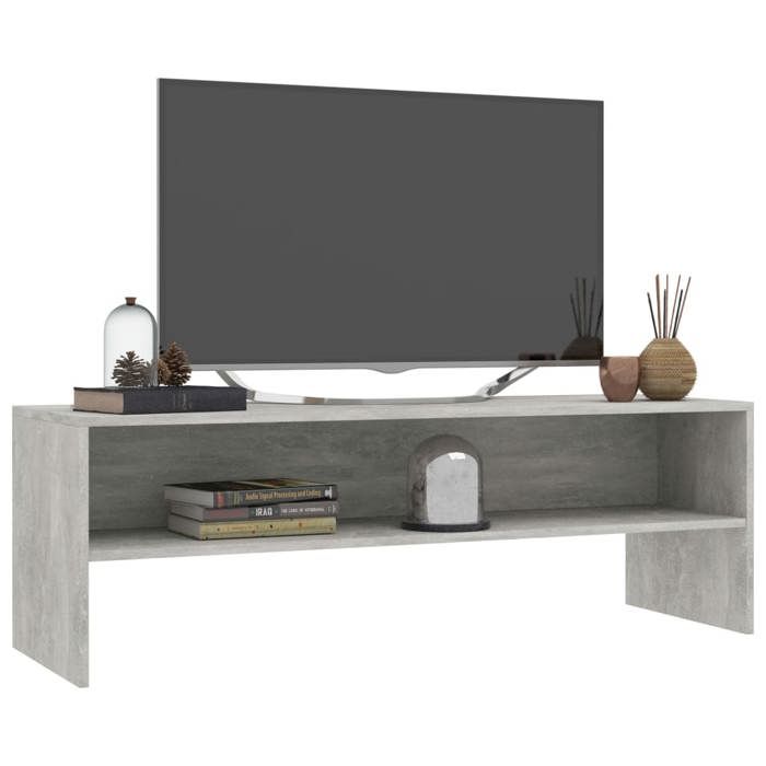 Meuble TV - Banc TV - Table TV - Gris béton - 120x40x40 cm - Bois dingénierie T49