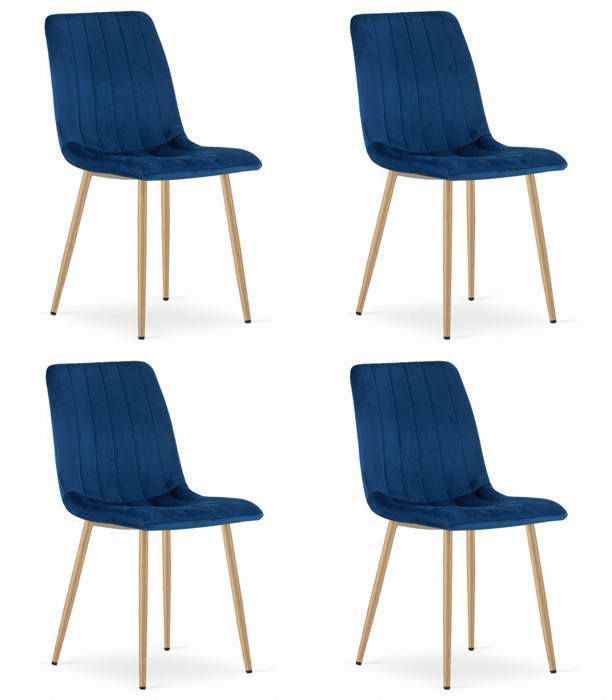 Chaises de salle à manger - MADAME MEUBLE - LAVA - Lot de 4 - Velours bleu royal - Pieds métal bois